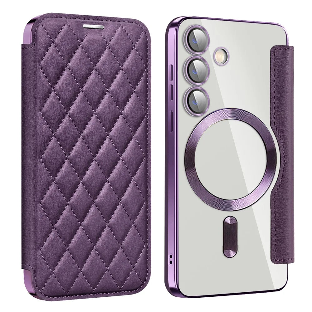 For Samsung Galaxy S24+ Case Card Holder Shockproof Phone Cover Magnetic Case - Purple - 1