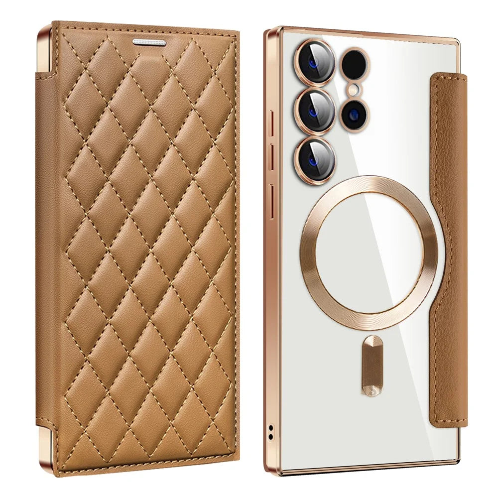 For Samsung Galaxy S24 Ultra Case Anti-Drop PU Leather Phone Cover Magnetic Case - Brown - 1