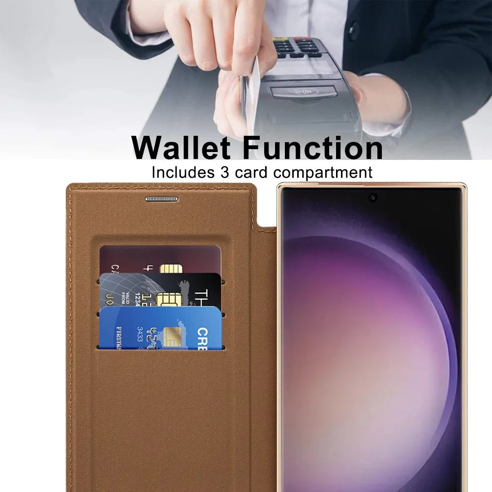 For Samsung Galaxy S24 Ultra Case Anti-Drop PU Leather Phone Cover Magnetic Case - Brown - 2