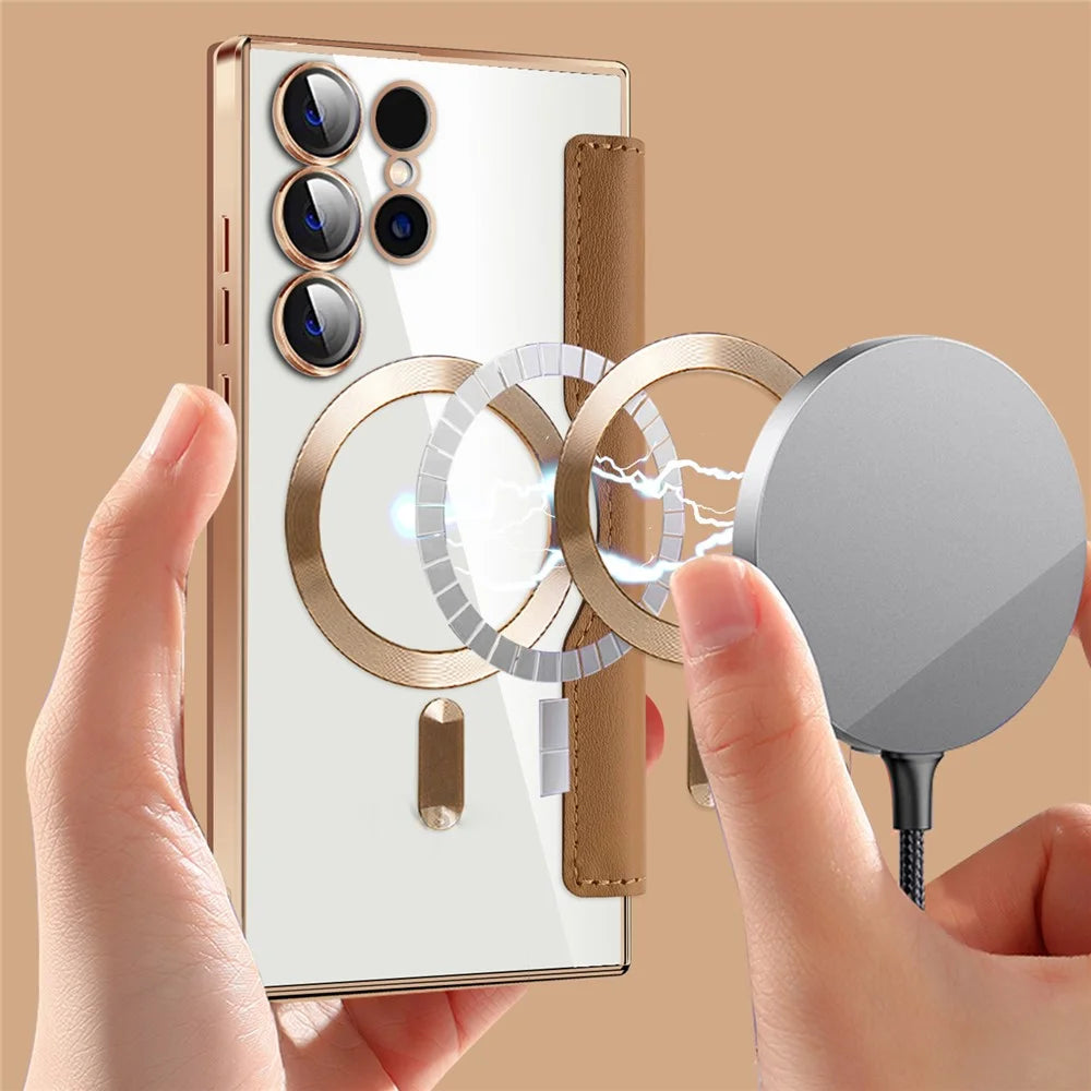 For Samsung Galaxy S24 Ultra Case Anti-Drop PU Leather Phone Cover Magnetic Case - Brown - 3
