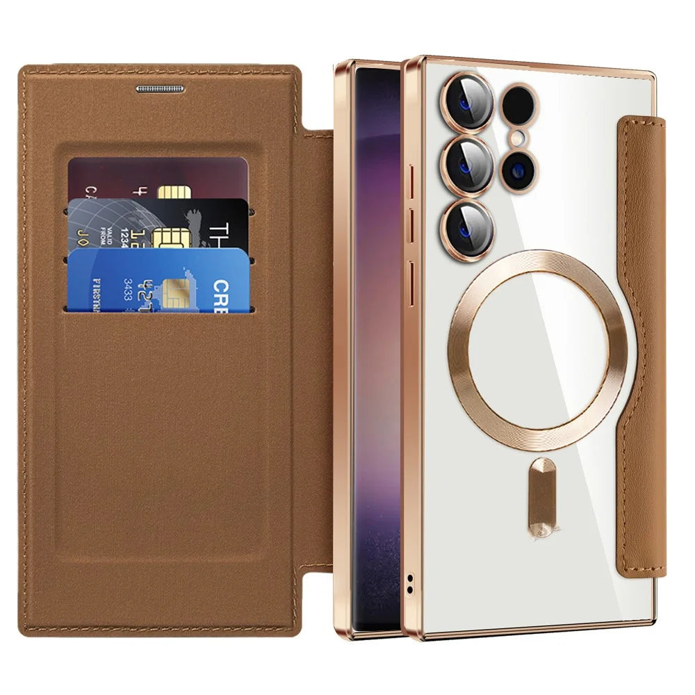 For Samsung Galaxy S24 Ultra Case Anti-Drop PU Leather Phone Cover Magnetic Case - Brown - 4
