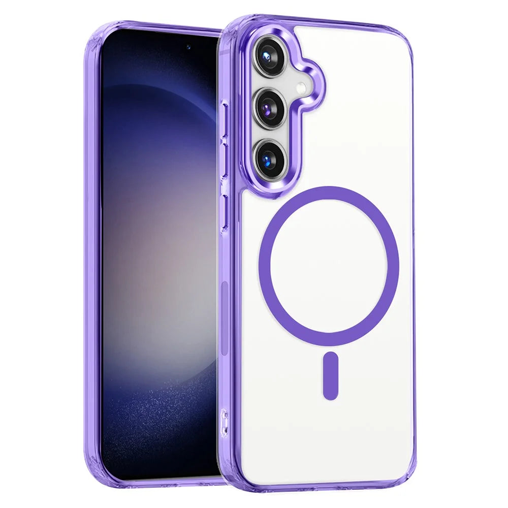 For Samsung Galaxy S24+ Clear Case Shockproof PC + TPU Phone Cover Magnetic Case - Purple - 1