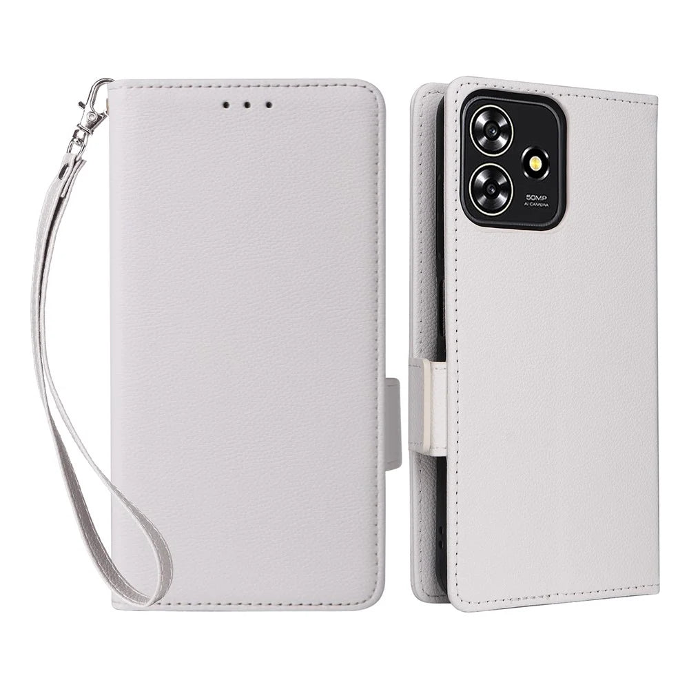 For ZTE Blade A73 4G / Blade V50 Smart / Blade V50 Desig 4G / Axon 50 Lite Case Litchi Texture PU Leather Wallet Phone Cover with Strap - White - 1