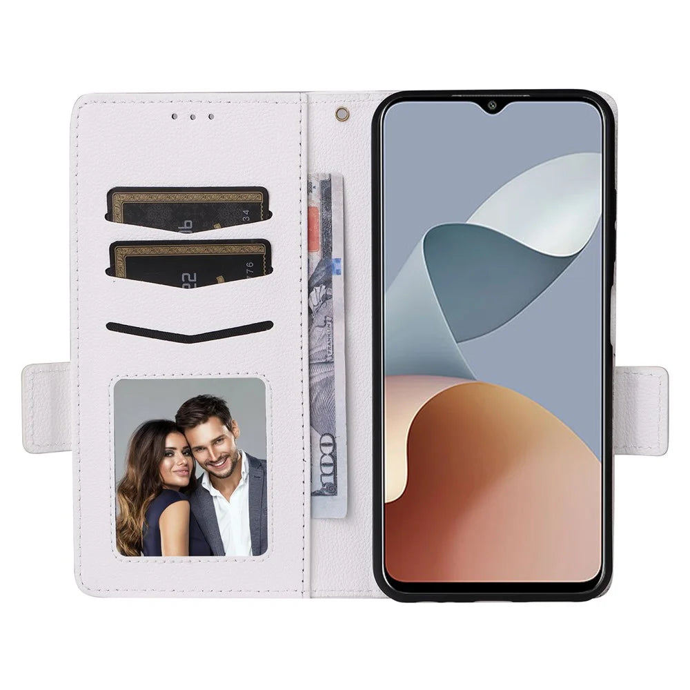 For ZTE Blade A73 4G / Blade V50 Smart / Blade V50 Desig 4G / Axon 50 Lite Case Litchi Texture PU Leather Wallet Phone Cover with Strap - White - 2
