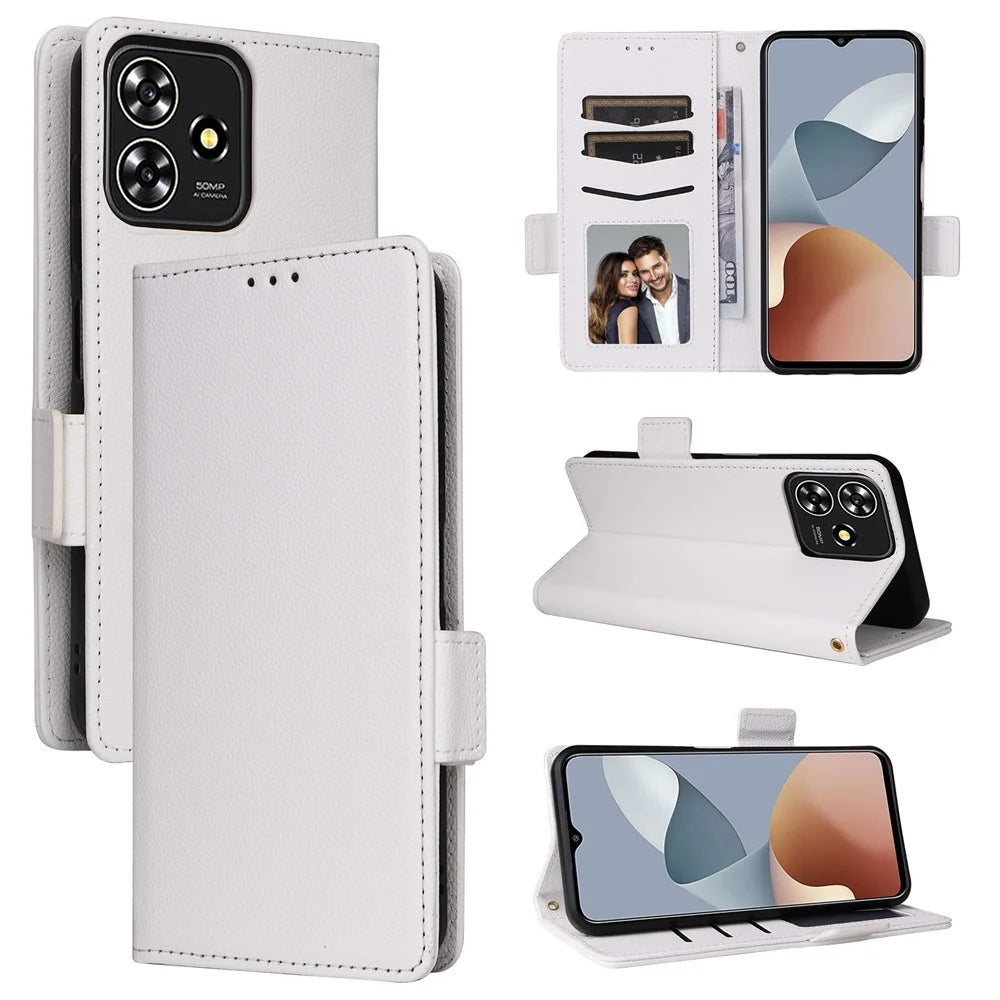 For ZTE Blade A73 4G / Blade V50 Smart / Blade V50 Desig 4G / Axon 50 Lite Case Litchi Texture PU Leather Wallet Phone Cover with Strap - White - 7