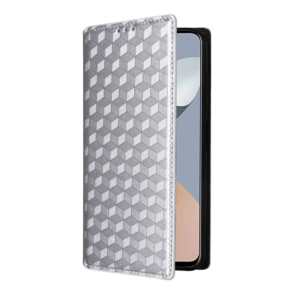 For ZTE Blade A73 4G / Blade V50 Smart / Blade V50 Desig 4G / Axon 50 Lite Wallet Phone Case Rhombus Imprinted PU Leather Folio Flip Cover - Silver - 6