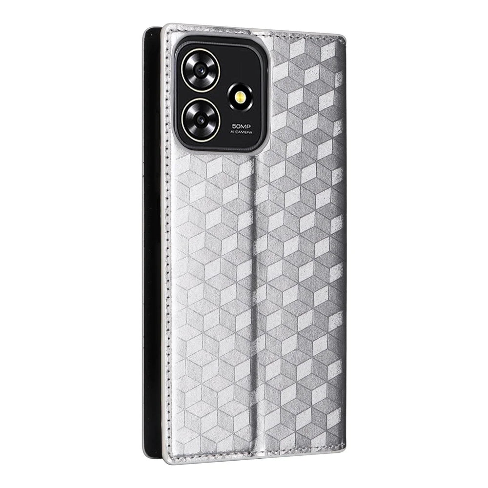 For ZTE Blade A73 4G / Blade V50 Smart / Blade V50 Desig 4G / Axon 50 Lite Wallet Phone Case Rhombus Imprinted PU Leather Folio Flip Cover - Silver - 7