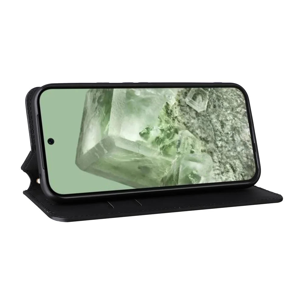 For Google Pixel 8a Cell Phone Cover PU Leather+TPU Wallet Mobile Phone Case - Black - 3