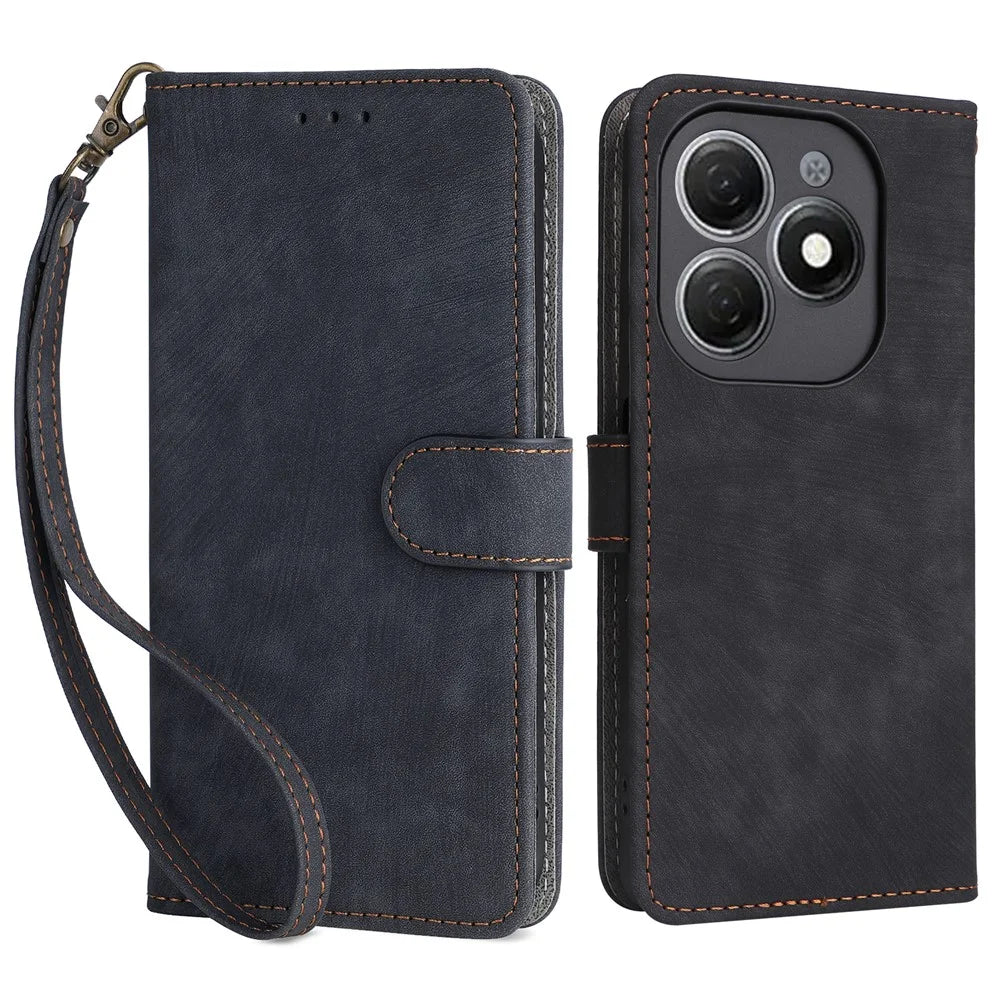 For TECNO Spark 20 KJ5 / Infinix Smart 8 Plus X6526 Case RFID Blocking PU Leather Wallet Phone Cover with Strap - Black - 1