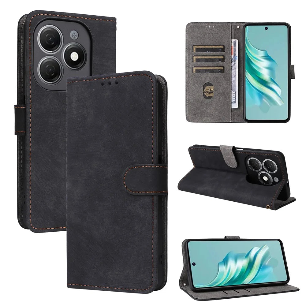 For TECNO Spark 20 KJ5 / Infinix Smart 8 Plus X6526 Case RFID Blocking PU Leather Wallet Phone Cover with Strap - Black - 5
