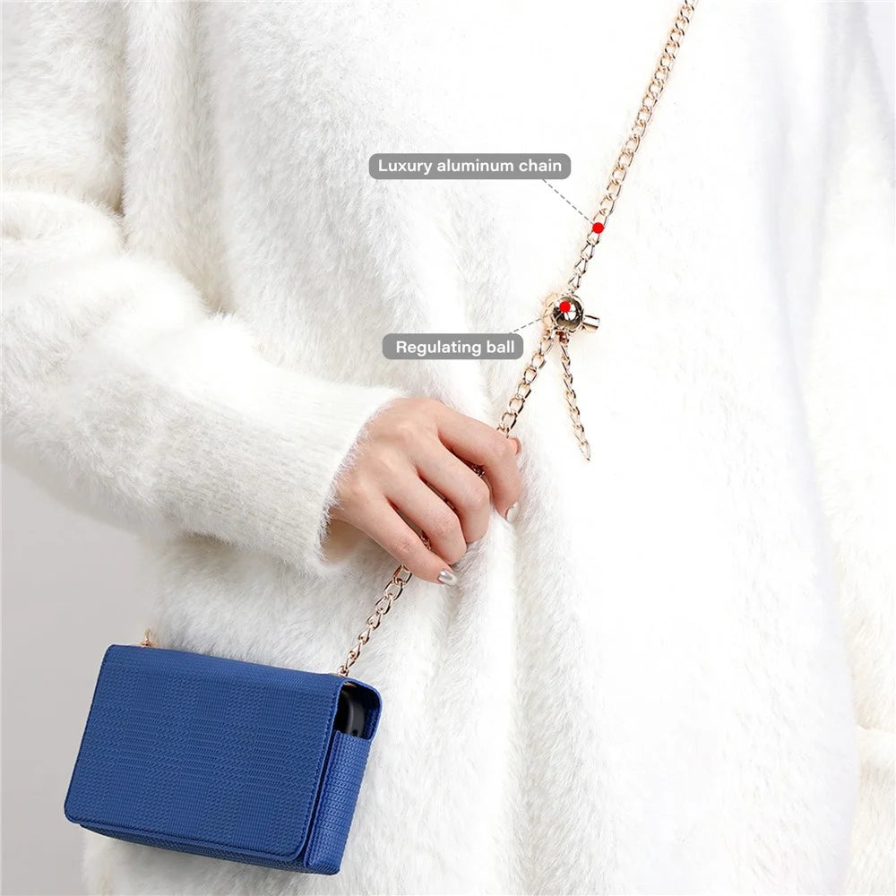 VILI GHE Series Phone Case Crossbody Chain Shoulder Strap Leather Phone Bag Wallet (REACH Certification) - Blue - 3