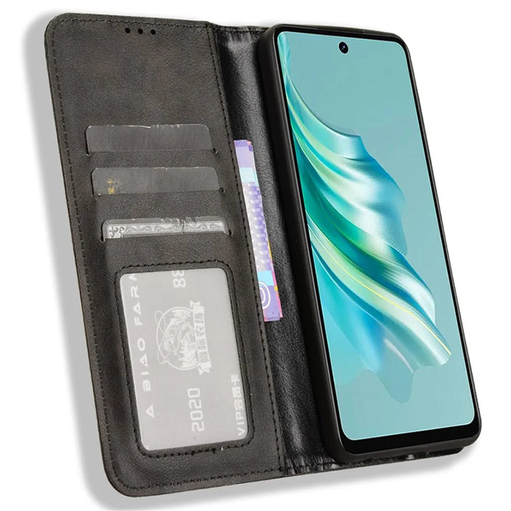For TECNO Spark 20 KJ5 / Infinix Smart 8 Plus X6526 Cell Phone Case Imprint Retro PU Leather Stand Wallet Cover - Black - 2