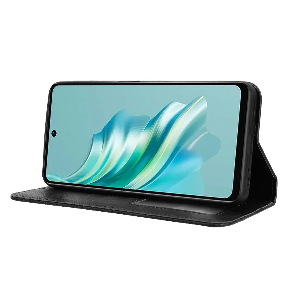 For TECNO Spark 20 KJ5 / Infinix Smart 8 Plus X6526 Cell Phone Case Imprint Retro PU Leather Stand Wallet Cover - Black - 3