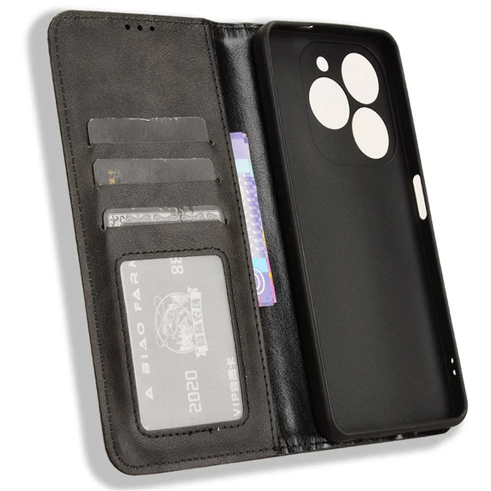 For TECNO Spark 20 KJ5 / Infinix Smart 8 Plus X6526 Cell Phone Case Imprint Retro PU Leather Stand Wallet Cover - Black - 5