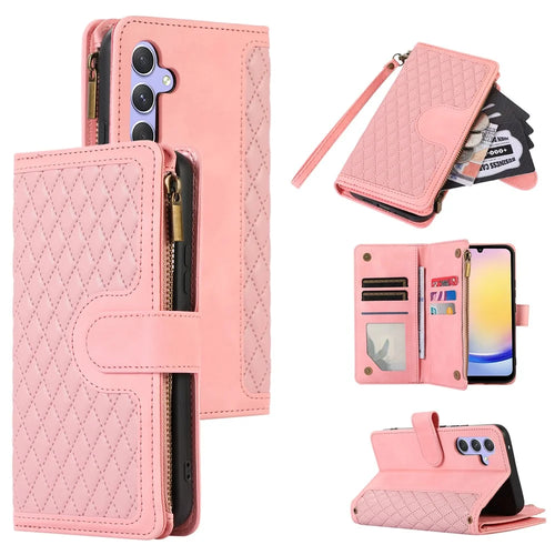 For Samsung Galaxy A25 5G (Global) (161.0 x 76.5 x 8.3mm) Case Imprint PU Leather 9 Card Slots Wallet Phone Cover - Rose Gold - 1