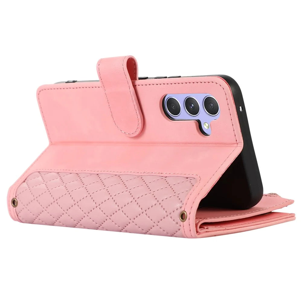 For Samsung Galaxy A25 5G (Global) (161.0 x 76.5 x 8.3mm) Case Imprint PU Leather 9 Card Slots Wallet Phone Cover - Rose Gold - 4