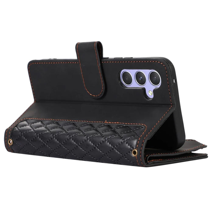 For Samsung Galaxy A05s 4G Case Zipper Leather Rhombus Grid Imprinted Phone Protector - Black - 4