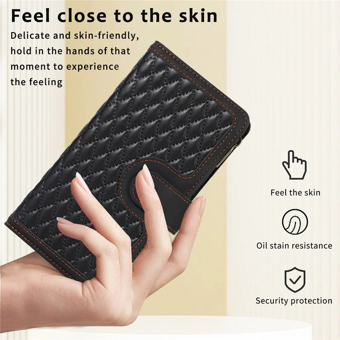 For Samsung Galaxy A05s 4G Case Zipper Leather Rhombus Grid Imprinted Phone Protector - Black - 7