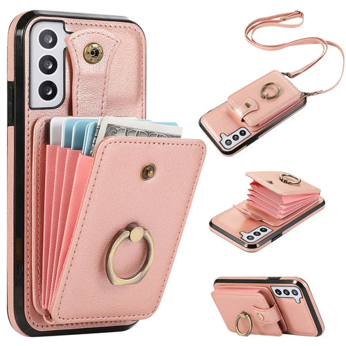 For Samsung Galaxy S22+ 5G Case Kickstand Slim-Fit TPU+PU Leather Mobile Phone Cover - Rose Gold - 1