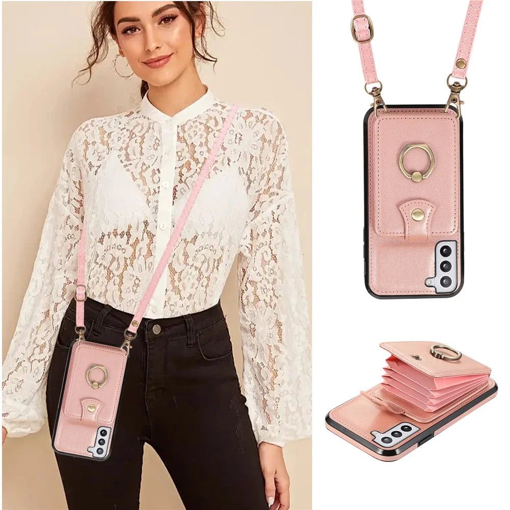 For Samsung Galaxy S22+ 5G Case Kickstand Slim-Fit TPU+PU Leather Mobile Phone Cover - Rose Gold - 5