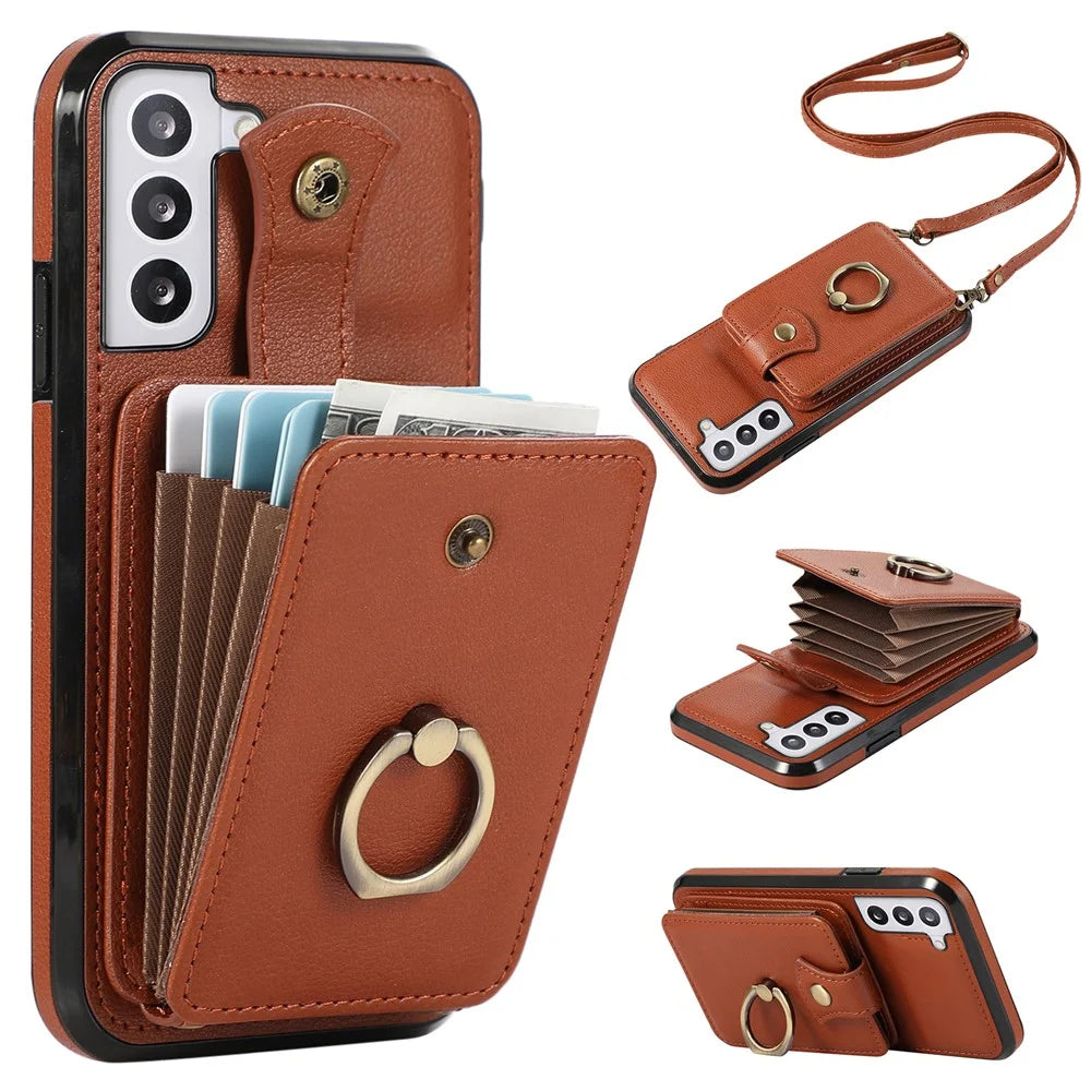 For Samsung Galaxy S21 4G / 5G Case Kickstand TPU+PU Leather Slim-Fit Mobile Phone Cover - Brown - 1