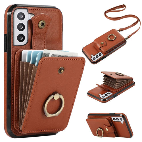 For Samsung Galaxy S21 4G / 5G Case Kickstand TPU+PU Leather Slim-Fit Mobile Phone Cover - Brown - 1