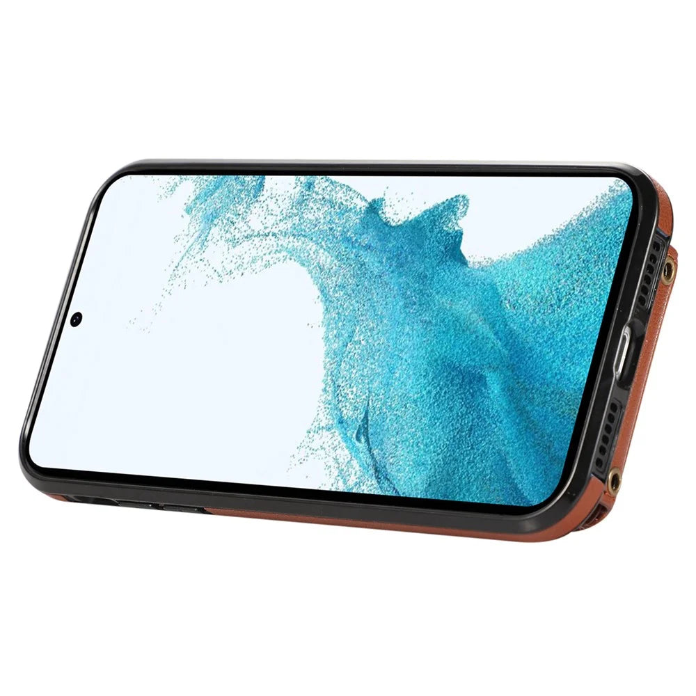 For Samsung Galaxy S21 4G / 5G Case Kickstand TPU+PU Leather Slim-Fit Mobile Phone Cover - Brown - 2
