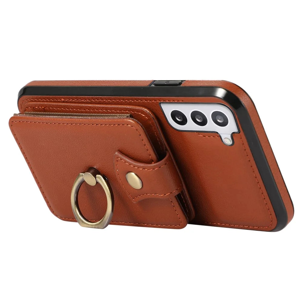 For Samsung Galaxy S21 4G / 5G Case Kickstand TPU+PU Leather Slim-Fit Mobile Phone Cover - Brown - 3