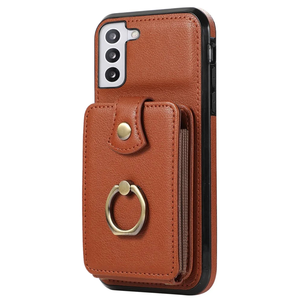 For Samsung Galaxy S21 4G / 5G Case Kickstand TPU+PU Leather Slim-Fit Mobile Phone Cover - Brown - 4