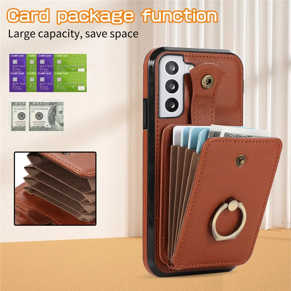 For Samsung Galaxy S21 4G / 5G Case Kickstand TPU+PU Leather Slim-Fit Mobile Phone Cover - Brown - 6