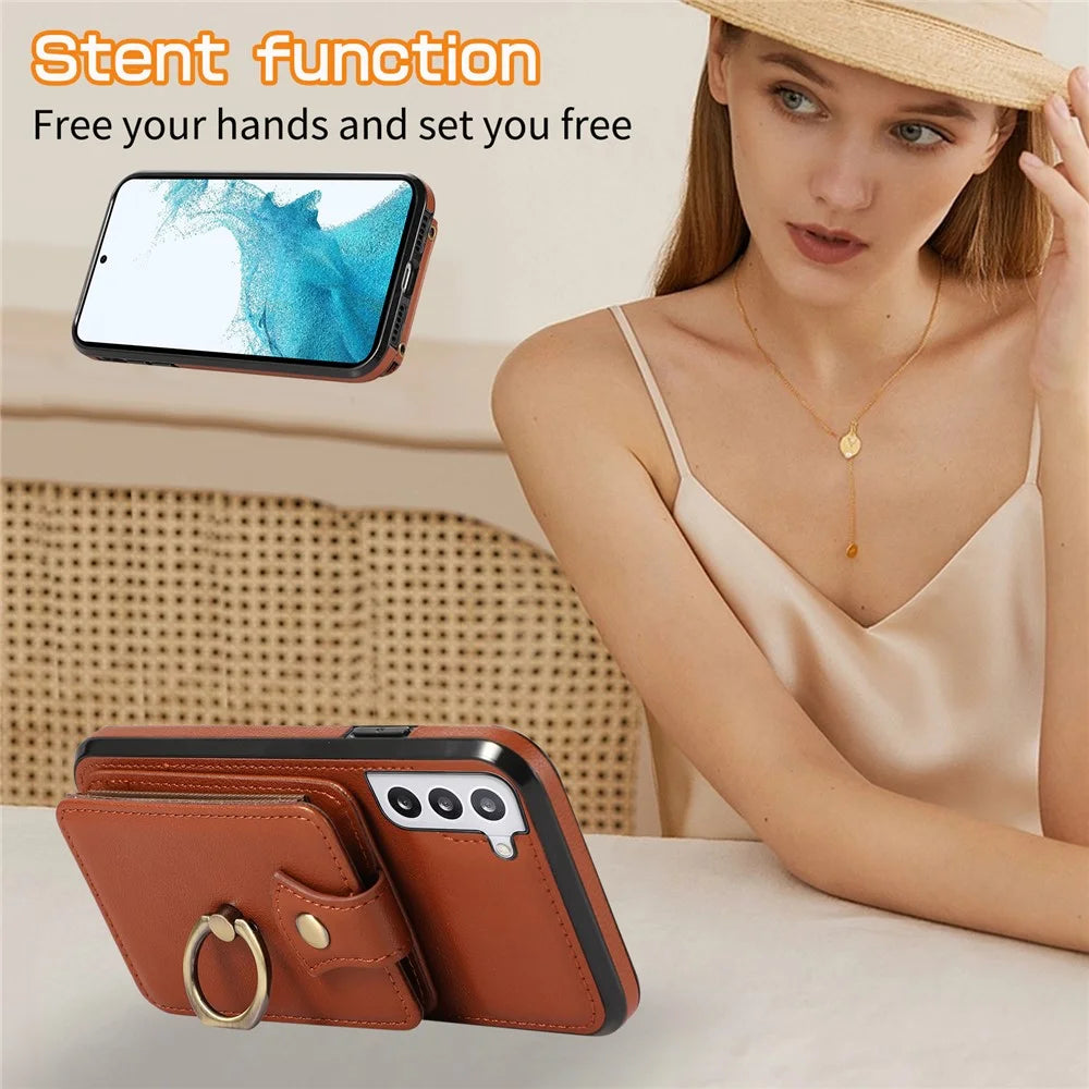 For Samsung Galaxy S21 4G / 5G Case Kickstand TPU+PU Leather Slim-Fit Mobile Phone Cover - Brown - 7