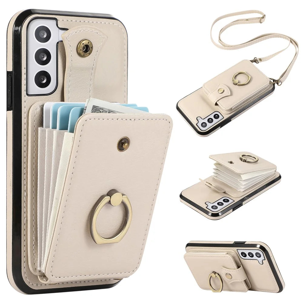 For Samsung Galaxy S23 Case TPU+PU Leather Slim-Fit Mobile Phone Cover with Kickstand - Beige - 1
