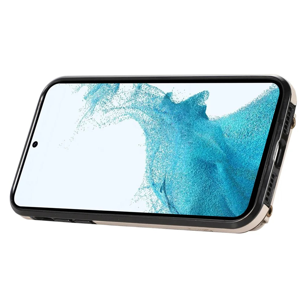 For Samsung Galaxy S23 Case TPU+PU Leather Slim-Fit Mobile Phone Cover with Kickstand - Beige - 2