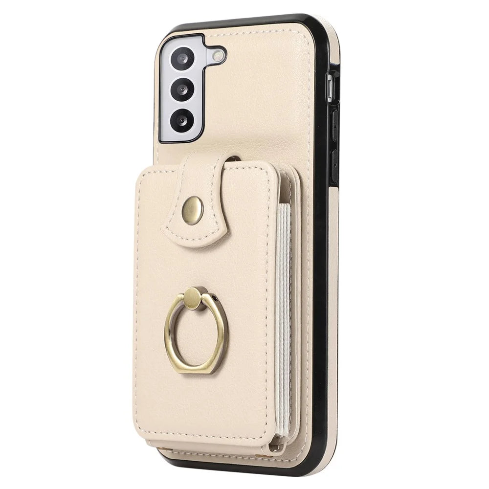 For Samsung Galaxy S23 Case TPU+PU Leather Slim-Fit Mobile Phone Cover with Kickstand - Beige - 4