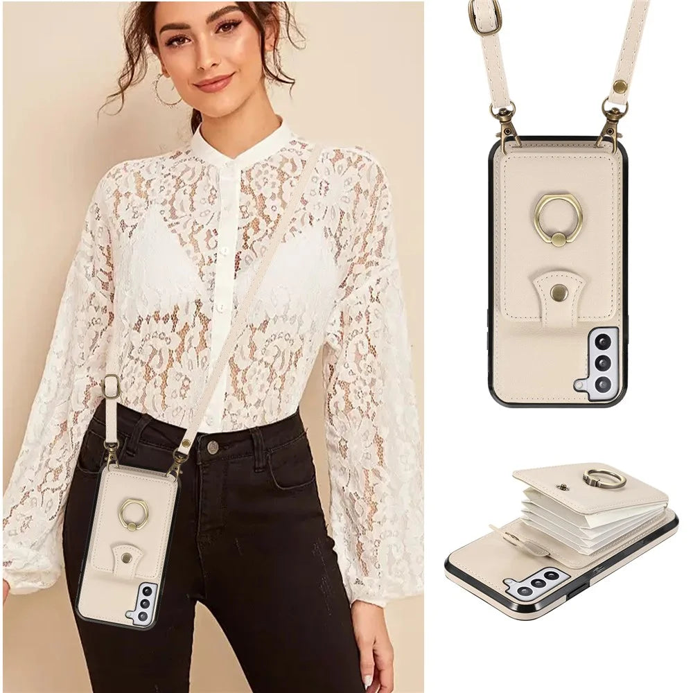 For Samsung Galaxy S23 Case TPU+PU Leather Slim-Fit Mobile Phone Cover with Kickstand - Beige - 5