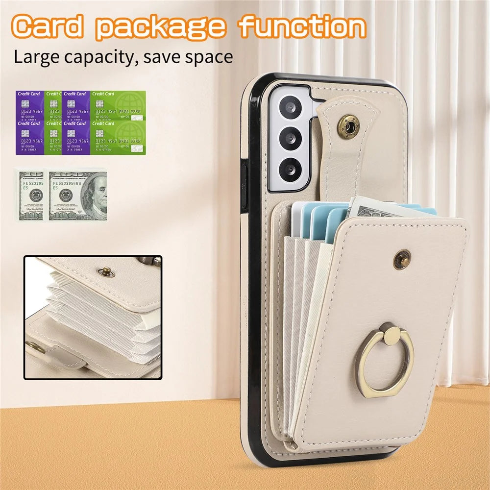 For Samsung Galaxy S23 Case TPU+PU Leather Slim-Fit Mobile Phone Cover with Kickstand - Beige - 6