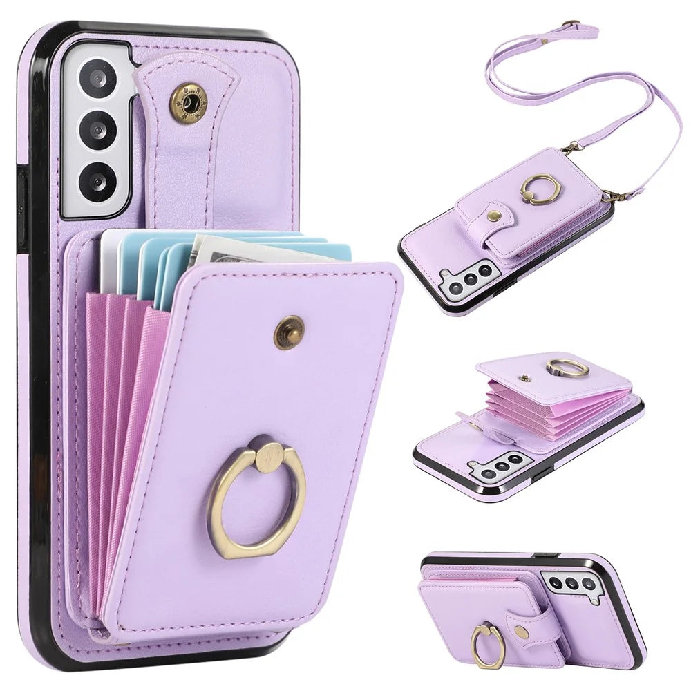 For Samsung Galaxy S23+ Case RFID Blocking Mobile Phone Cover Kickstand TPU+PU Leather Shell - Purple - 1