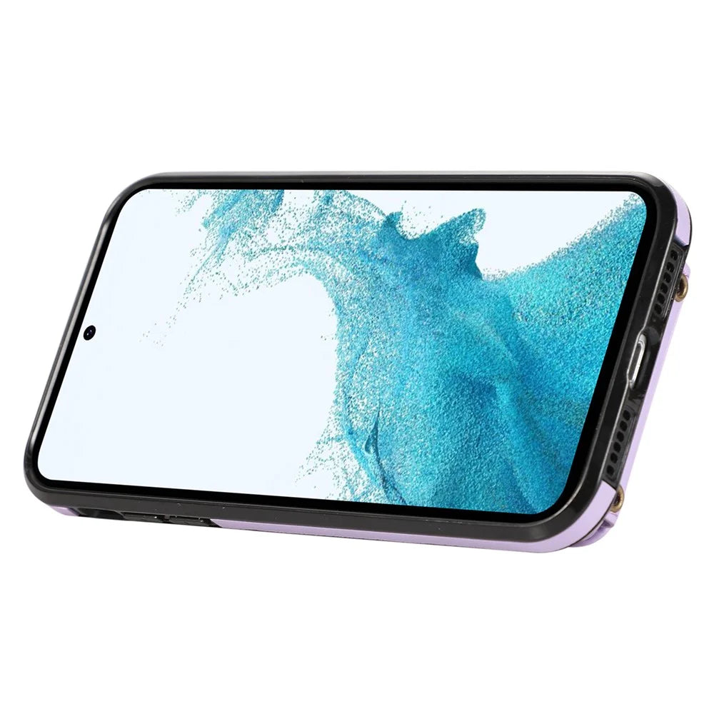 For Samsung Galaxy S23+ Case RFID Blocking Mobile Phone Cover Kickstand TPU+PU Leather Shell - Purple - 2