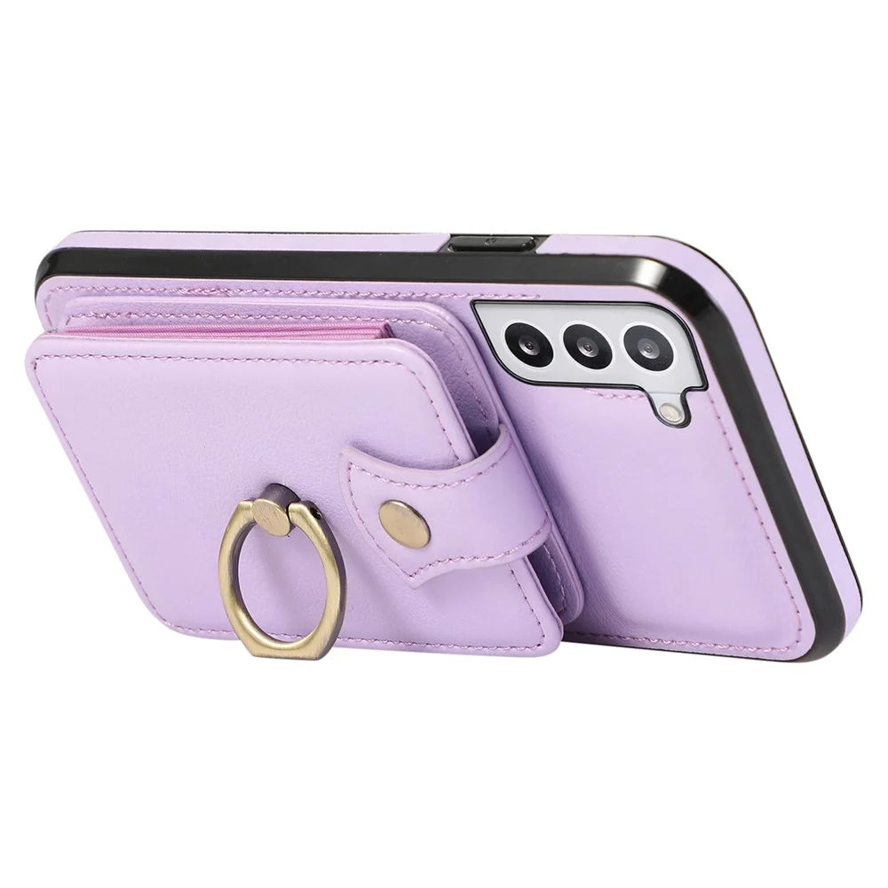 For Samsung Galaxy S23+ Case RFID Blocking Mobile Phone Cover Kickstand TPU+PU Leather Shell - Purple - 3