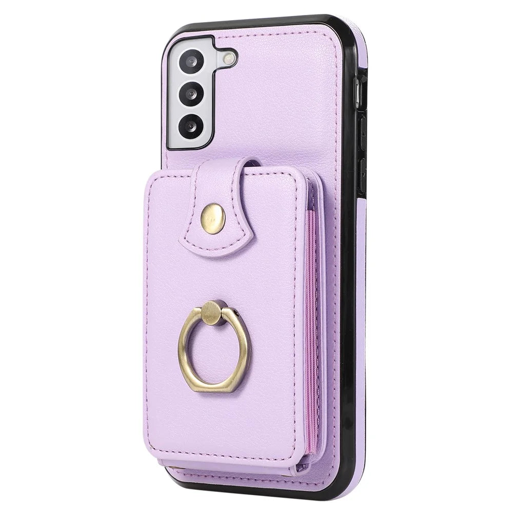 For Samsung Galaxy S23+ Case RFID Blocking Mobile Phone Cover Kickstand TPU+PU Leather Shell - Purple - 4