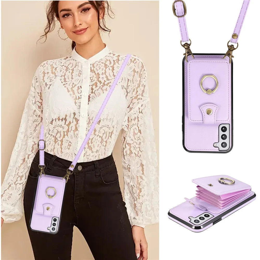 For Samsung Galaxy S23+ Case RFID Blocking Mobile Phone Cover Kickstand TPU+PU Leather Shell - Purple - 5