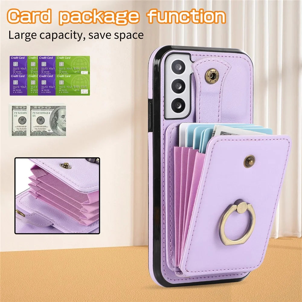 For Samsung Galaxy S23+ Case RFID Blocking Mobile Phone Cover Kickstand TPU+PU Leather Shell - Purple - 6