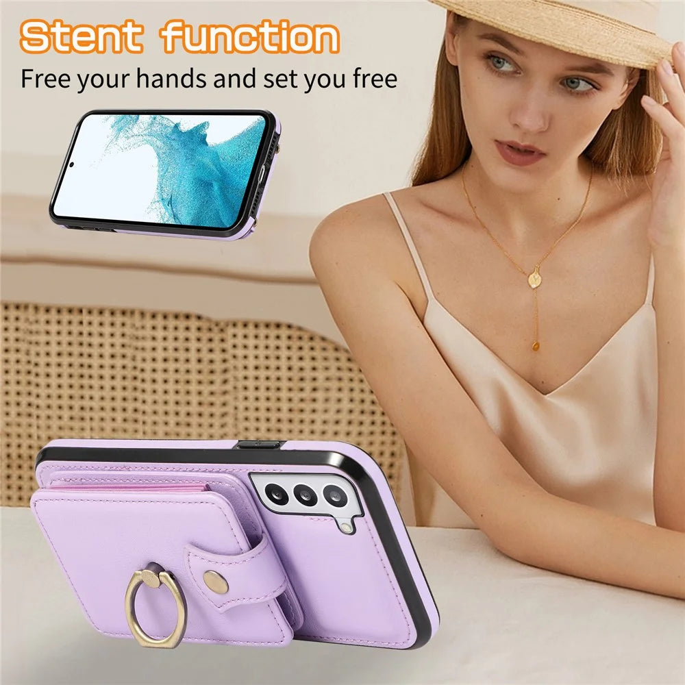 For Samsung Galaxy S23+ Case RFID Blocking Mobile Phone Cover Kickstand TPU+PU Leather Shell - Purple - 7