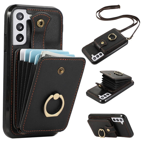 For Samsung Galaxy S21+ 5G Case TPU+PU Leather RFID Blocking Card Holder Phone Cover - Black - 1