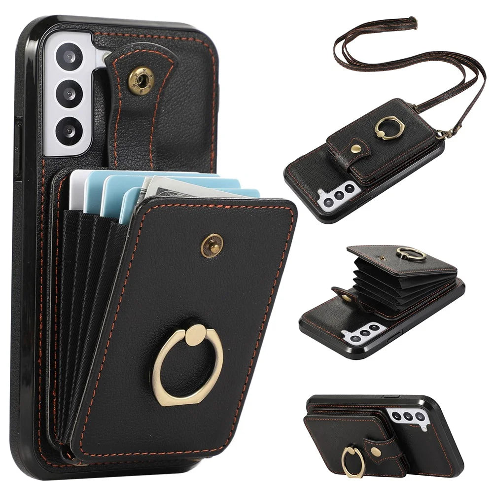 For Samsung Galaxy S22 5G Case RFID Blocking Kickstand Mobile Phone Cover TPU+PU Leather Phone Shell - Black - 1