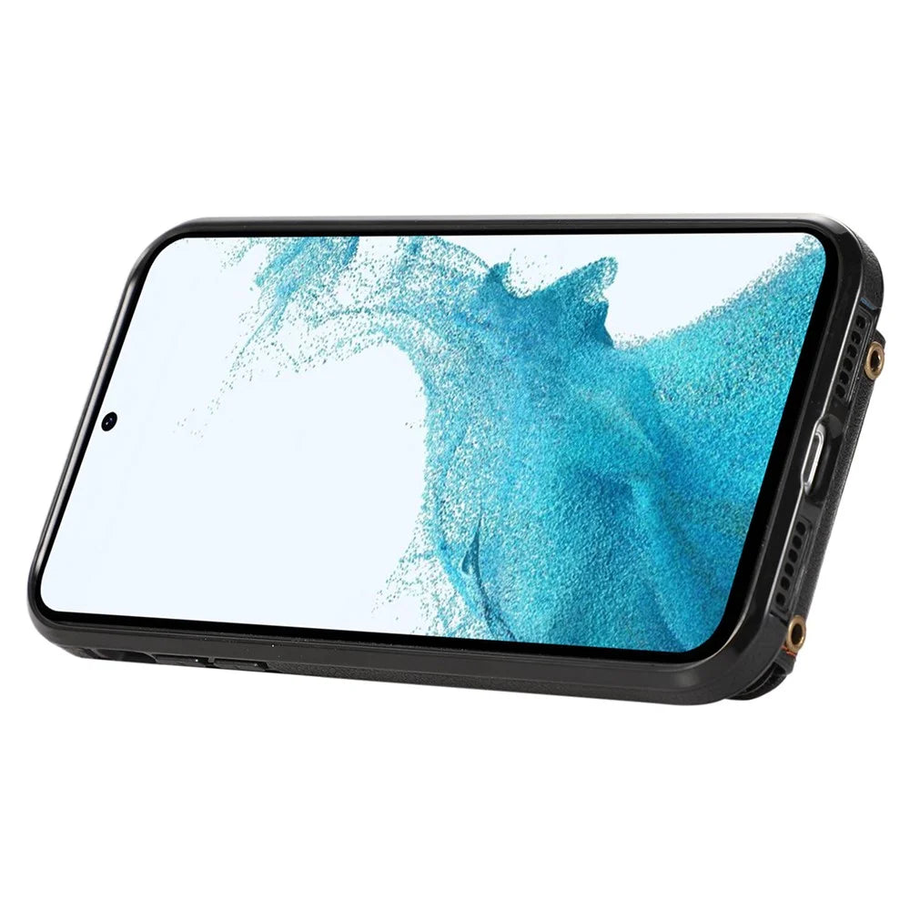 For Samsung Galaxy S22 5G Case RFID Blocking Kickstand Mobile Phone Cover TPU+PU Leather Phone Shell - Black - 2