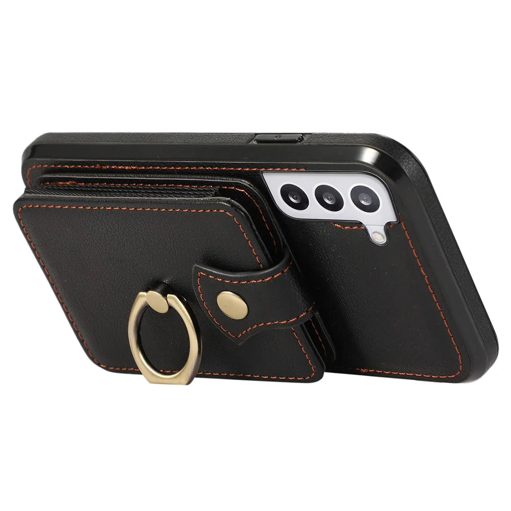 For Samsung Galaxy S22 5G Case RFID Blocking Kickstand Mobile Phone Cover TPU+PU Leather Phone Shell - Black - 3