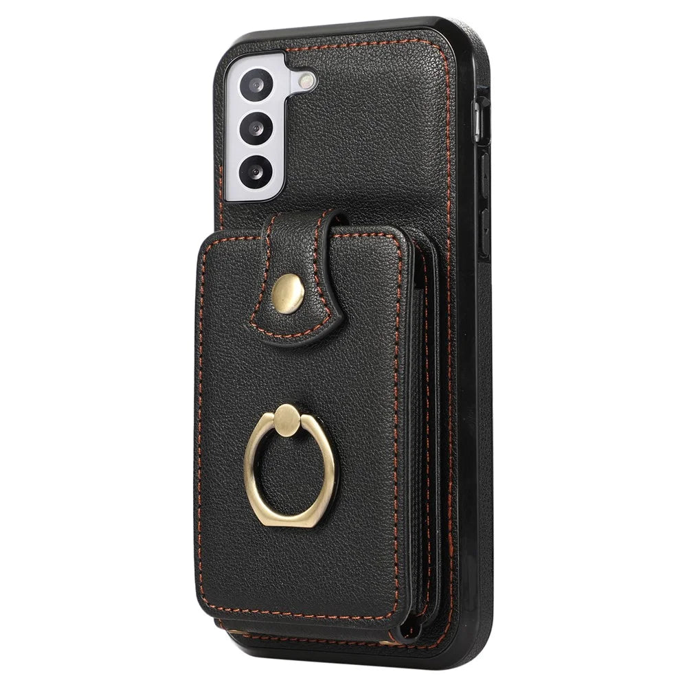 For Samsung Galaxy S22 5G Case RFID Blocking Kickstand Mobile Phone Cover TPU+PU Leather Phone Shell - Black - 4