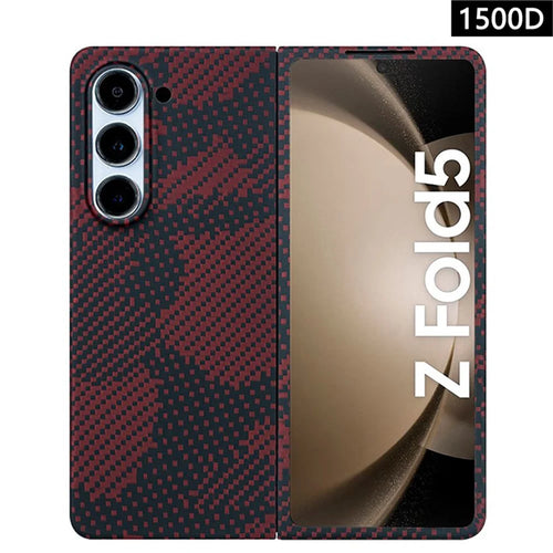 For Samsung Galaxy Z Fold5 5G Phone Case Aramid Fiber 1500D Coarse Texture Slim Fit Cover - Camouflage Red - 1