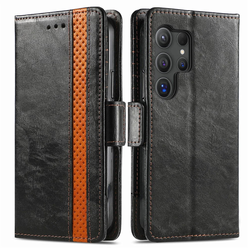 For Samsung Galaxy S24 Ultra Phone Cases CASENEO PU Leather Cover Stand with RFID Blocking Wallet - Black - 1